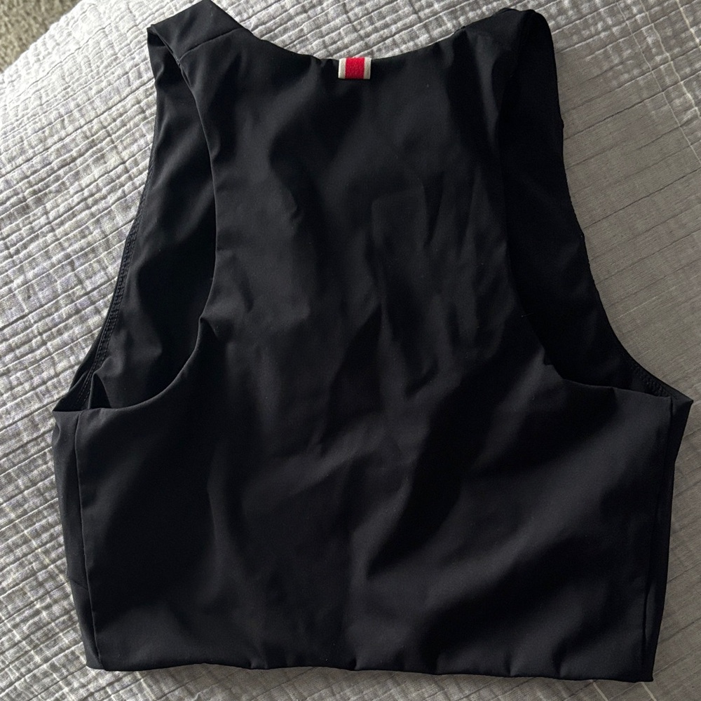 Tracksmith Black Cropped Performance Tank with Gold Hare Logo - Picture 2 of 4